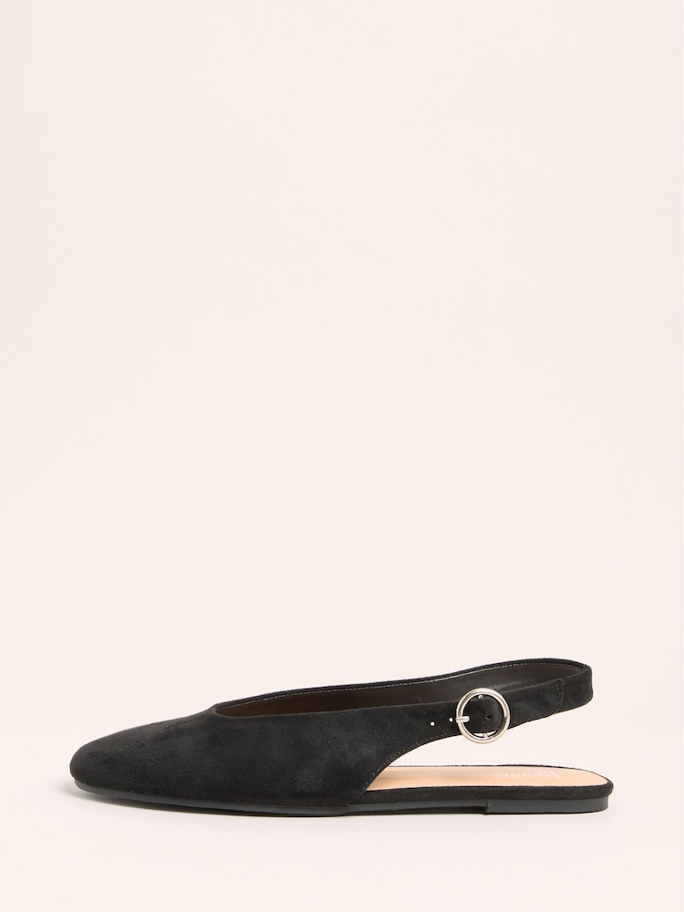 Friends Like These Black Slingback Faux Suede Flat Ballerina Pump Shoes - Image 5 of 5