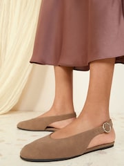 Friends Like These Taupe Slingback Faux Suede Flat Ballerina Pump Shoes - Image 1 of 5
