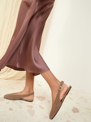 Friends Like These Taupe Slingback Faux Suede Flat Ballerina Pump Shoes - Image 4 of 5