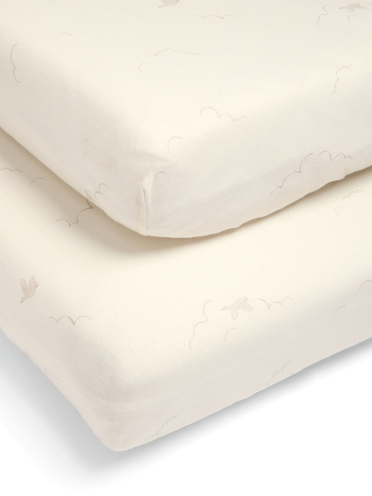 Mamas & Papas 2 Pack Cream 100% Cotton Welcome To The World Duckling Cotbed Fitted Sheets - Image 2 of 5