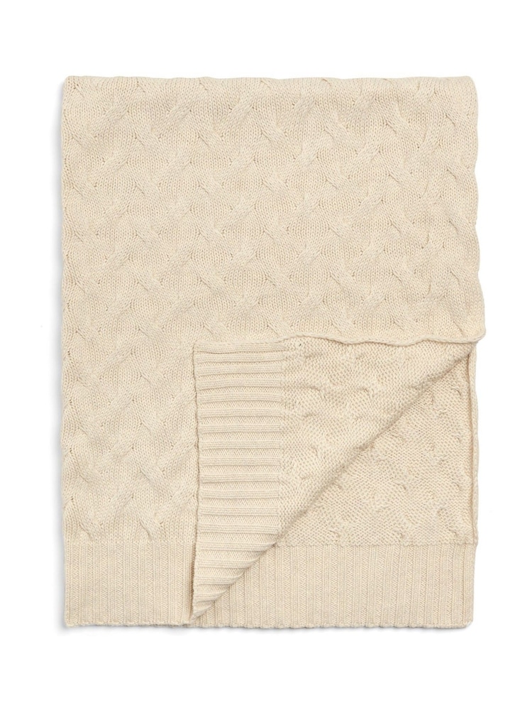 Mamas & Papas Cream 100% Cotton Welcome To The World Duckling Cable Knitted Blanket - Image 2 of 5
