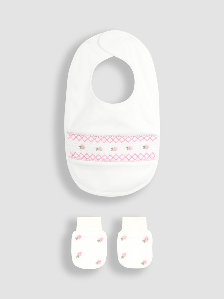 Jojo Maman Bébé White 100% Cotton Bib Mittens 2 Pack - Image 1 of 3