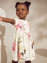 Cream Floral Short Sleeve Rib Summer Dress (3mths-7yrs) - Image 1 of 8