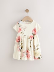 Cream Floral Short Sleeve Rib Summer Dress (3mths-7yrs) - Image 5 of 8