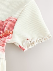 Cream Floral Short Sleeve Rib Summer Dress (3mths-7yrs) - Image 8 of 8