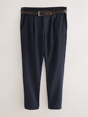 Navy Blue - Belted Cotton Linen Trousers - Image 1 of 6