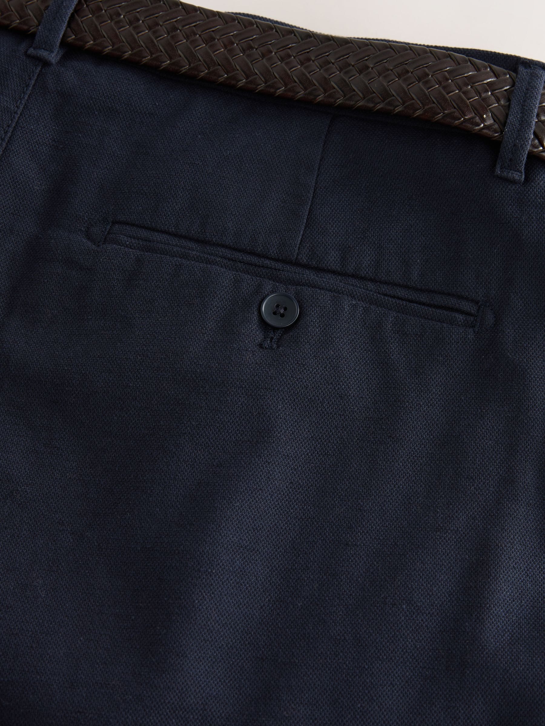 Buy Navy Blue Belted Cotton Linen Trousers from Next Romania