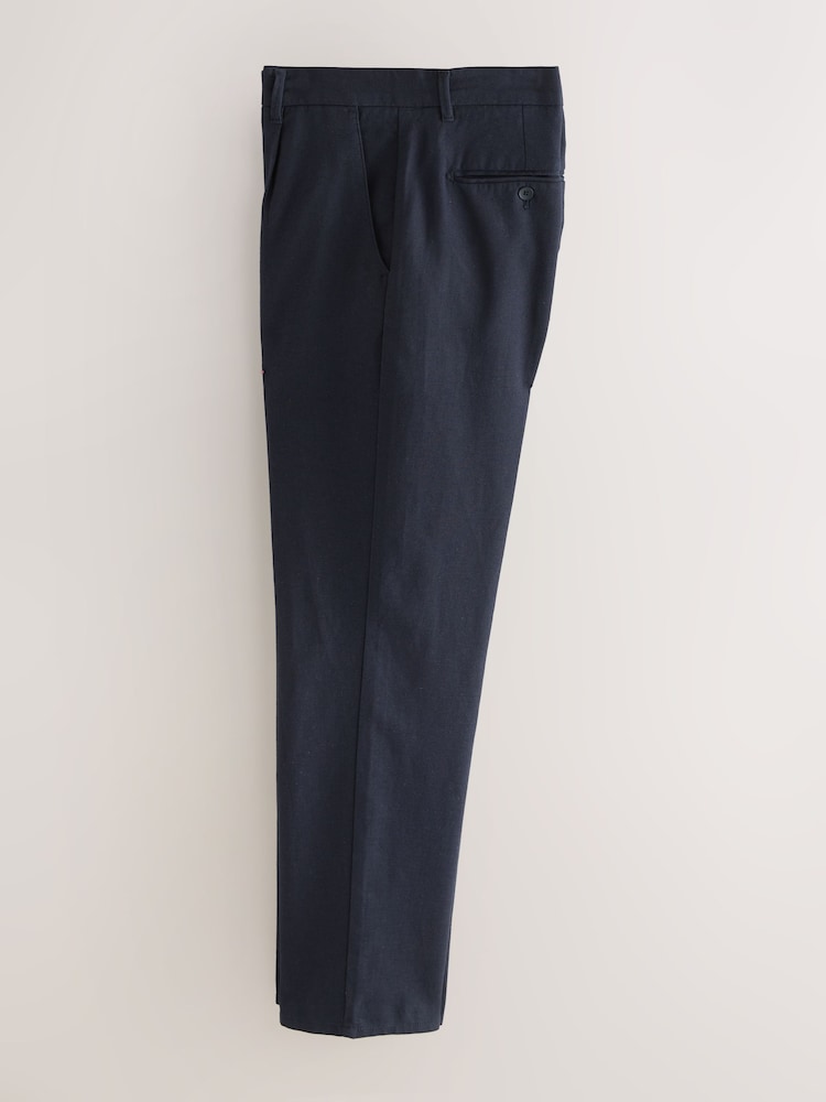 Navy Blue - Belted Cotton Linen Trousers - Image 2 of 6 Navy Blue - Belted Cotton Linen Trousers - Image 2 of 6