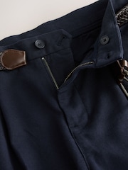 Navy Blue - Belted Cotton Linen Trousers - Image 3 of 6