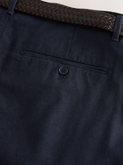 Navy Blue - Belted Cotton Linen Trousers - Image 5 of 6