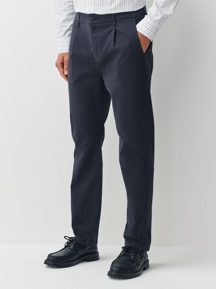 Navy Slim Fit Signature Chino Trousers With Silk - Image 1 of 11 Navy Slim Fit Signature Chino Trousers With Silk - Image 1 of 11