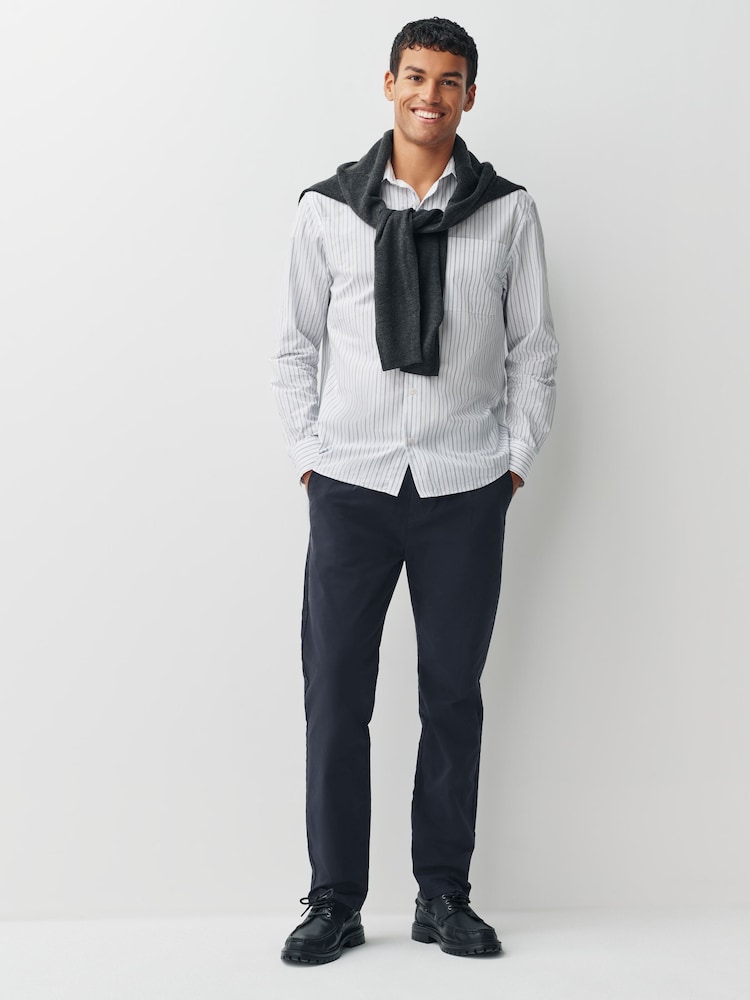 Navy Slim Fit Signature Chino Trousers With Silk - Image 2 of 11 Navy Slim Fit Signature Chino Trousers With Silk - Image 2 of 11