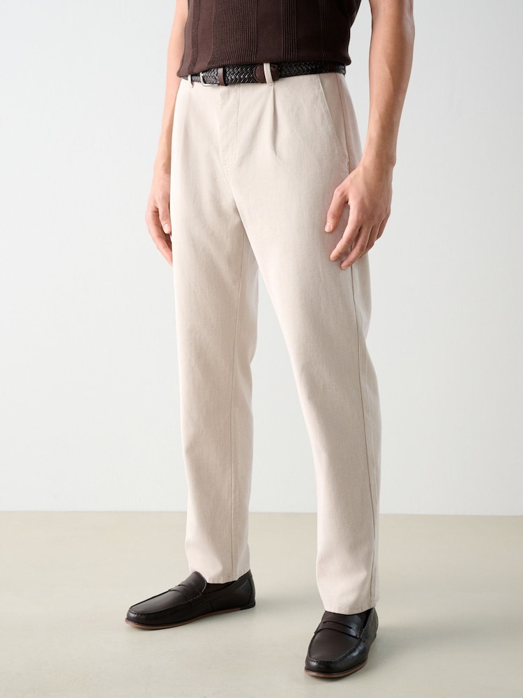 Piedra claro - Belted Cotton Linen Trousers - Imagen 1 de 10 Piedra claro - Belted Cotton Linen Trousers - Imagen 1 de 10