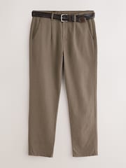 Marrom cogumelo - Calça de algodão e linho Belted - Imagem 1 de 6