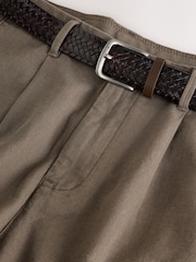 Marrom cogumelo - Calça de algodão e linho Belted - Imagem 2 de 6