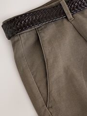Marrom cogumelo - Calça de algodão e linho Belted - Imagem 3 de 6