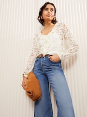 Friends Like These Cream Long Sleeve Ruffle Lace Blouse - Image 3 of 4