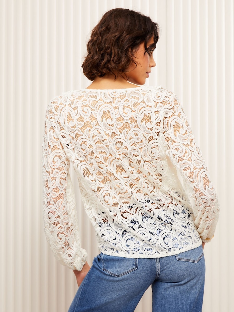Friends Like These Cream Long Sleeve Ruffle Lace Blouse - Image 4 of 4