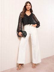 Friends Like These Black Long Sleeve Lace Ruffle Blouse - Image 1 of 4