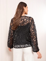 Friends Like These Black Long Sleeve Lace Ruffle Blouse - Image 4 of 4