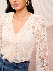 Friends Like These Blush Pink Long Sleeve Lace Ruffle Blouse - Image 2 of 4