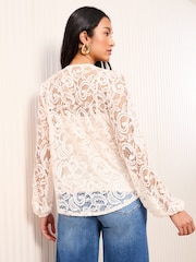 Friends Like These Blush Pink Long Sleeve Lace Ruffle Blouse - Image 4 of 4
