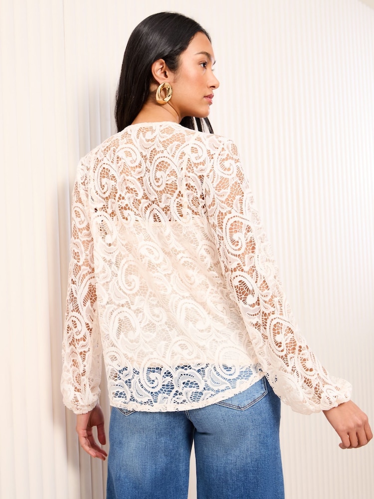 Friends Like These Blush Pink Long Sleeve Lace Ruffle Blouse - Image 4 of 4