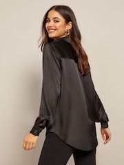 Friends Like These Black Satin Button Through Shirt - Image 2 of 4