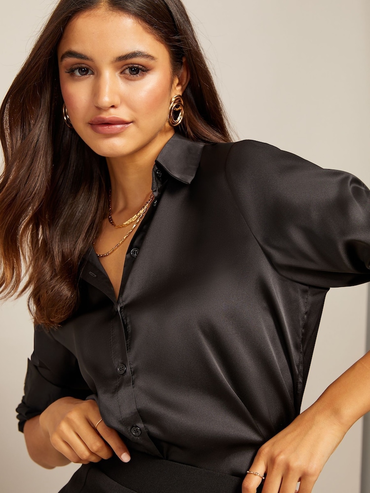 Friends Like These Black Satin Button Through Shirt - Image 4 of 4