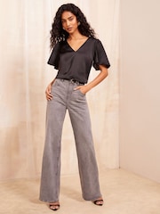 Friends Like These Black Short Sleeve Angel V-Neck Blouse - Image 2 of 4