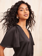 Friends Like These Black Short Sleeve Angel V-Neck Blouse - Image 3 of 4