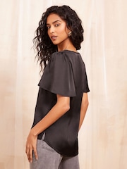 Friends Like These Black Short Sleeve Angel V-Neck Blouse - Image 4 of 4
