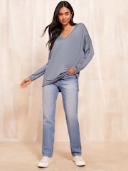 Friends Like These Blue Long Sleeve Crochet Trim Tunic - Image 2 of 4