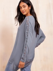 Friends Like These Blue Long Sleeve Crochet Trim Tunic - Image 4 of 4