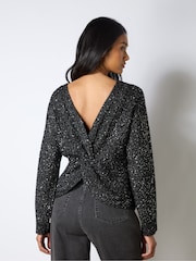 Ro&Zo Black Sparkle Twist Jumper - Image 4 of 5
