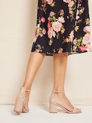 Friends Like These Nude Standard Fit Mid Block Heel Faux Leather Sandals - Image 4 of 5