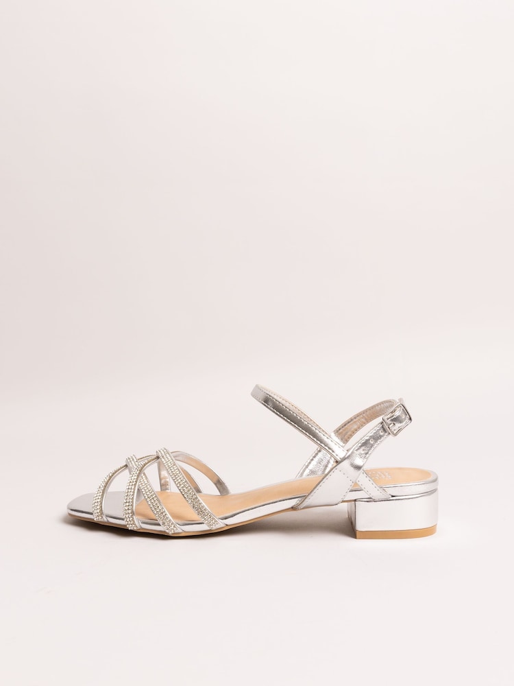 Friends Like These Silver Wide Fit Low Block Heel Diamante Occasion Sandals - Image 5 of 5