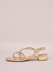 Friends Like These Gold Embellished Diamante Caged Low Block Heels Sandals - Image 5 of 5