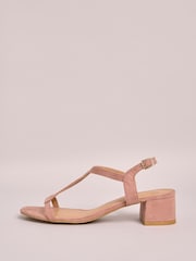 Friends Like These Nude Standard Fit Low Block Heels T-Bar Strap Faux Leather Sandals - Image 5 of 5