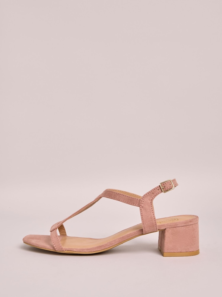 Friends Like These Nude Standard Fit Low Block Heels T-Bar Strap Faux Leather Sandals - Image 5 of 5