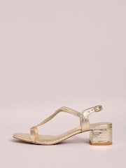 Friends Like These Gold Standard Fit Low Block Heels T-Bar Strap Faux Leather Sandals - Image 5 of 5