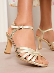 Friends Like These Gold Mid Heel Multi Strap Buckle Detail Sandals - Image 1 of 5