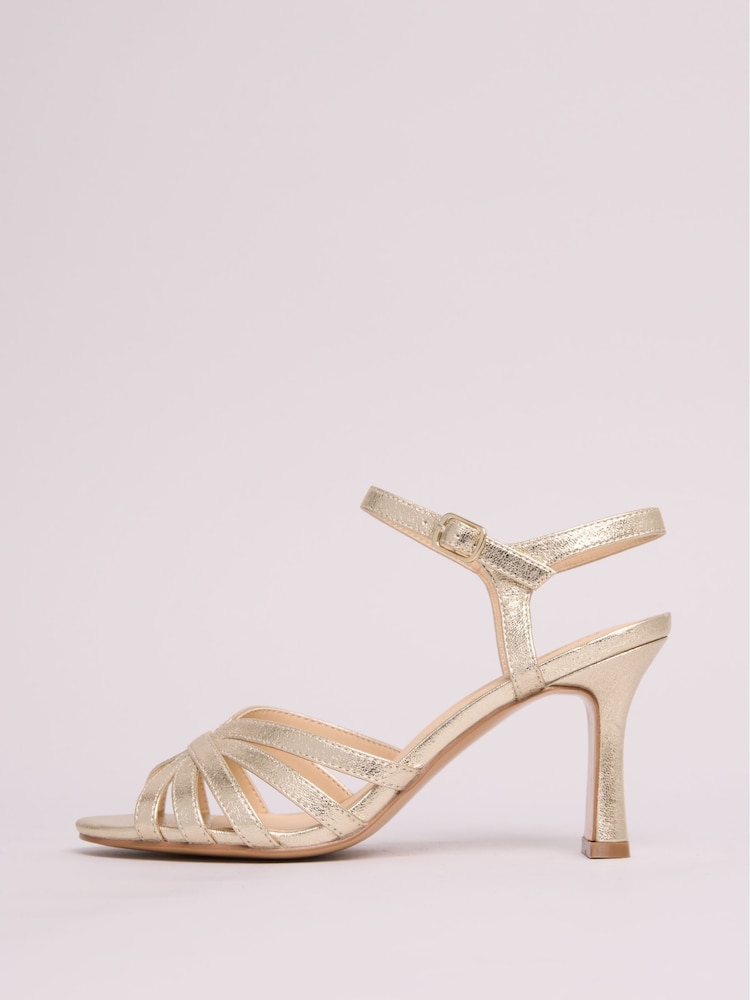 Friends Like These Gold Mid Heel Multi Strap Buckle Detail Sandals - Image 5 of 5