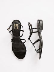 Friends Like These Black Low Block Heel Caged Faux Leather Sandals - Image 5 of 6