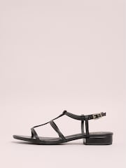 Friends Like These Black Low Block Heel Caged Faux Leather Sandals - Image 6 of 6