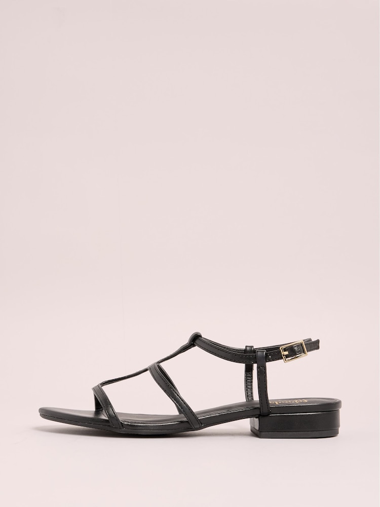 Friends Like These Black Low Block Heel Caged Faux Leather Sandals - Image 6 of 6