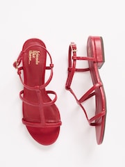 Friends Like These Red Low Block Heel Caged Faux Leather Sandals - Image 1 of 5
