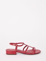 Friends Like These Red Low Block Heel Caged Faux Leather Sandals - Image 2 of 5