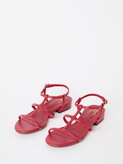 Friends Like These Red Low Block Heel Caged Faux Leather Sandals - Image 3 of 5