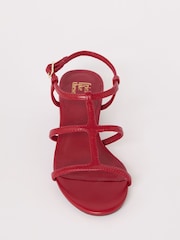 Friends Like These Red Low Block Heel Caged Faux Leather Sandals - Image 4 of 5